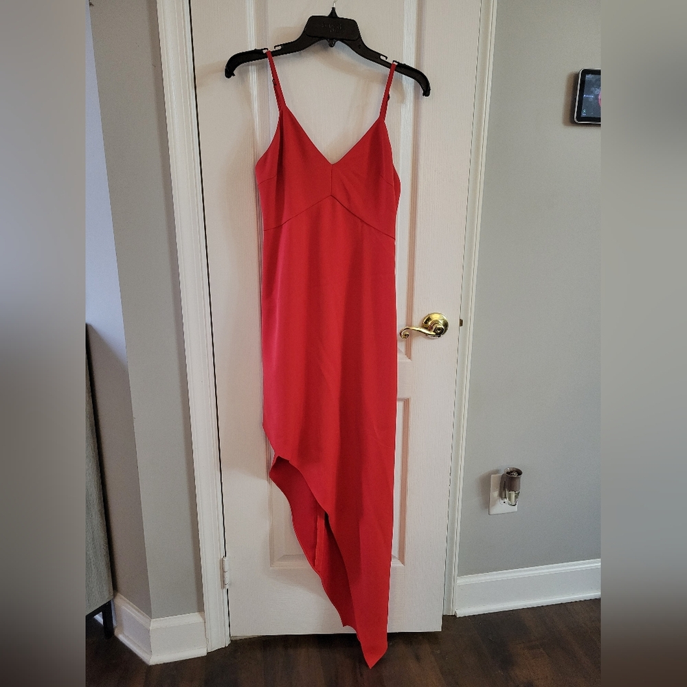 Alice + Olivia Cherry Red Sleeveless Asymmetrical Hem Midi Dress Size 4